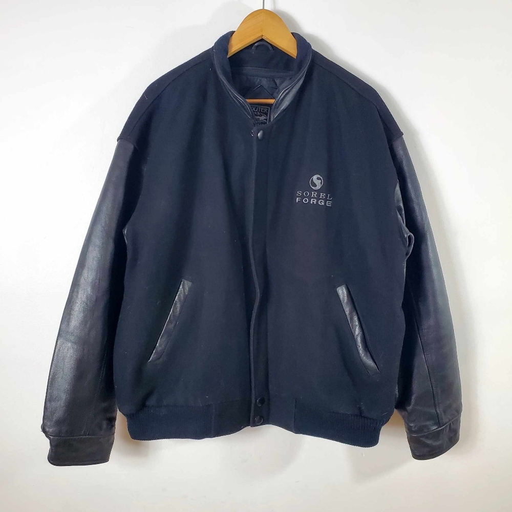 Vintage 90s Leather and Wool Varsity Jacket